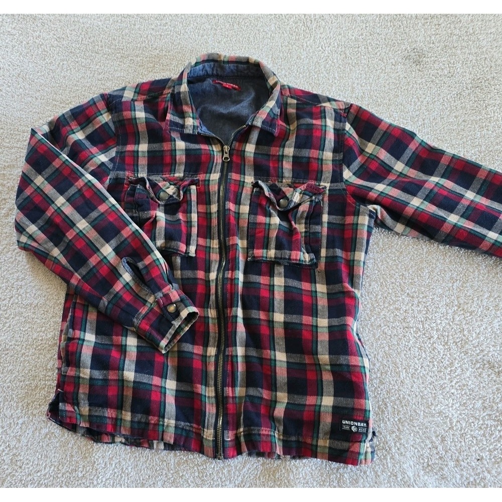 Union Bay Men's Full-zip Red Plaid Jacket Woodsman Style Flannel Size S Y2K Vibe